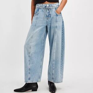 We the Free Ellipse Light Blue Wide-Leg Barrel Tie Waist Jeans 28